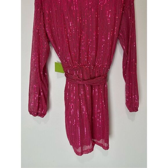 Fuchsia sequin long sleeve dress - Picture 9 of 11